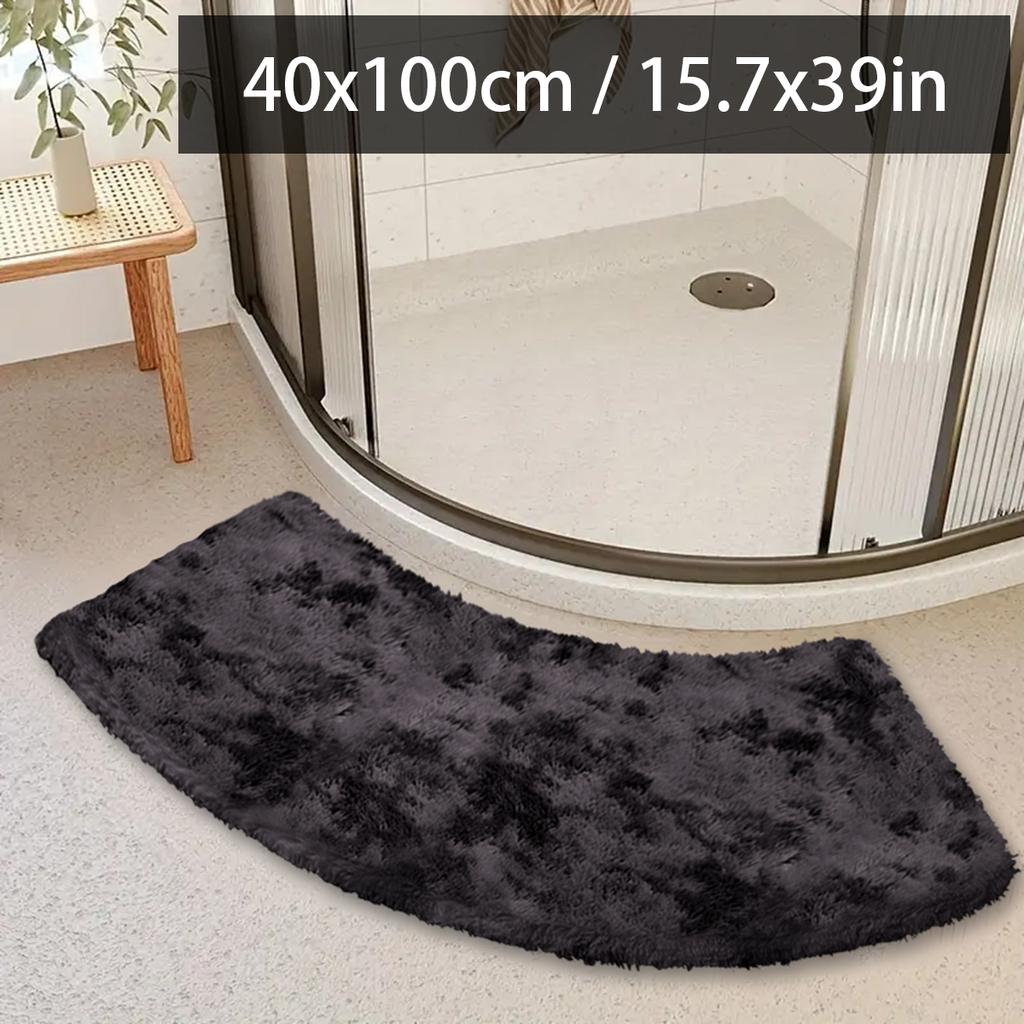 Curved bathroom non-slip floor mat solid color bathroom fan-shaped silk wool shower room absorbent foot mat toilet door mat