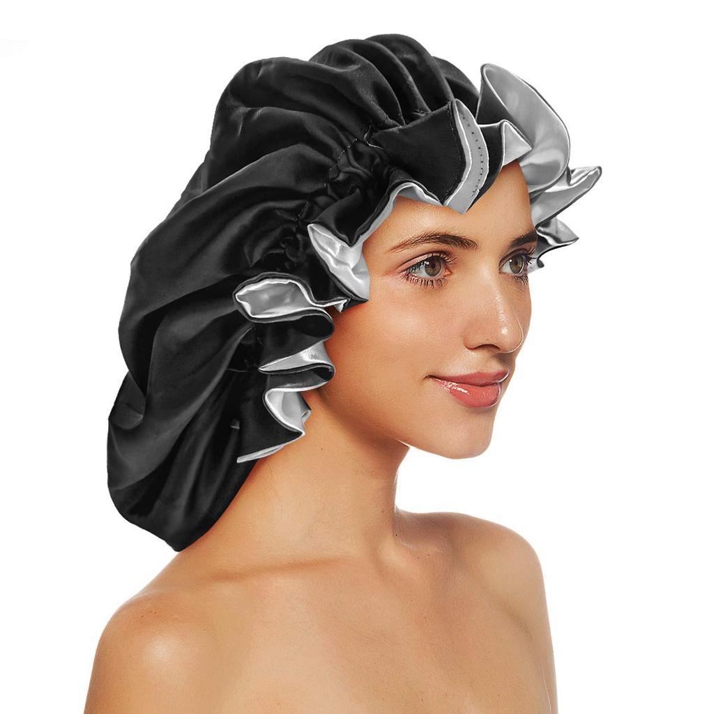 1Pc Double Layer Laced Edge Satin Bonnets Matching Colors Sleep Bonnet Cap