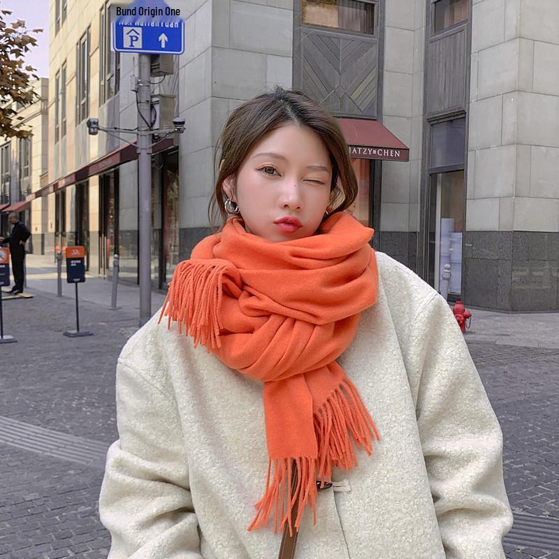 Women's Thickened Cashmere Wool Scarf - Versatile Autumn/Winter Shawl, Korean Style, White