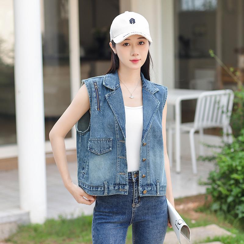 Women's Summer Denim Vest - High-End Design, Casual Sleeveless Outerwear, Short Jacket