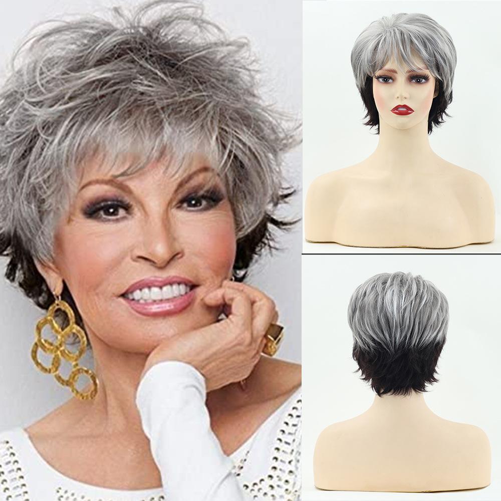 

Короткие светлые черные коричневые фиолетовые волосы натуральные волнистые многослойные синтетические парики с пушистой челкой для женщин термостойкие волокна ежедневные парики серый