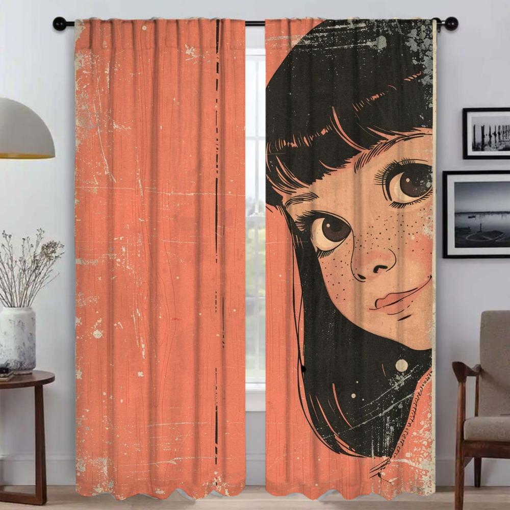Partition Naughty Little Girl Window Curtain for Room 2 Panel Curtains for Bedroom Shades Halloween Decoration Living Kitchen