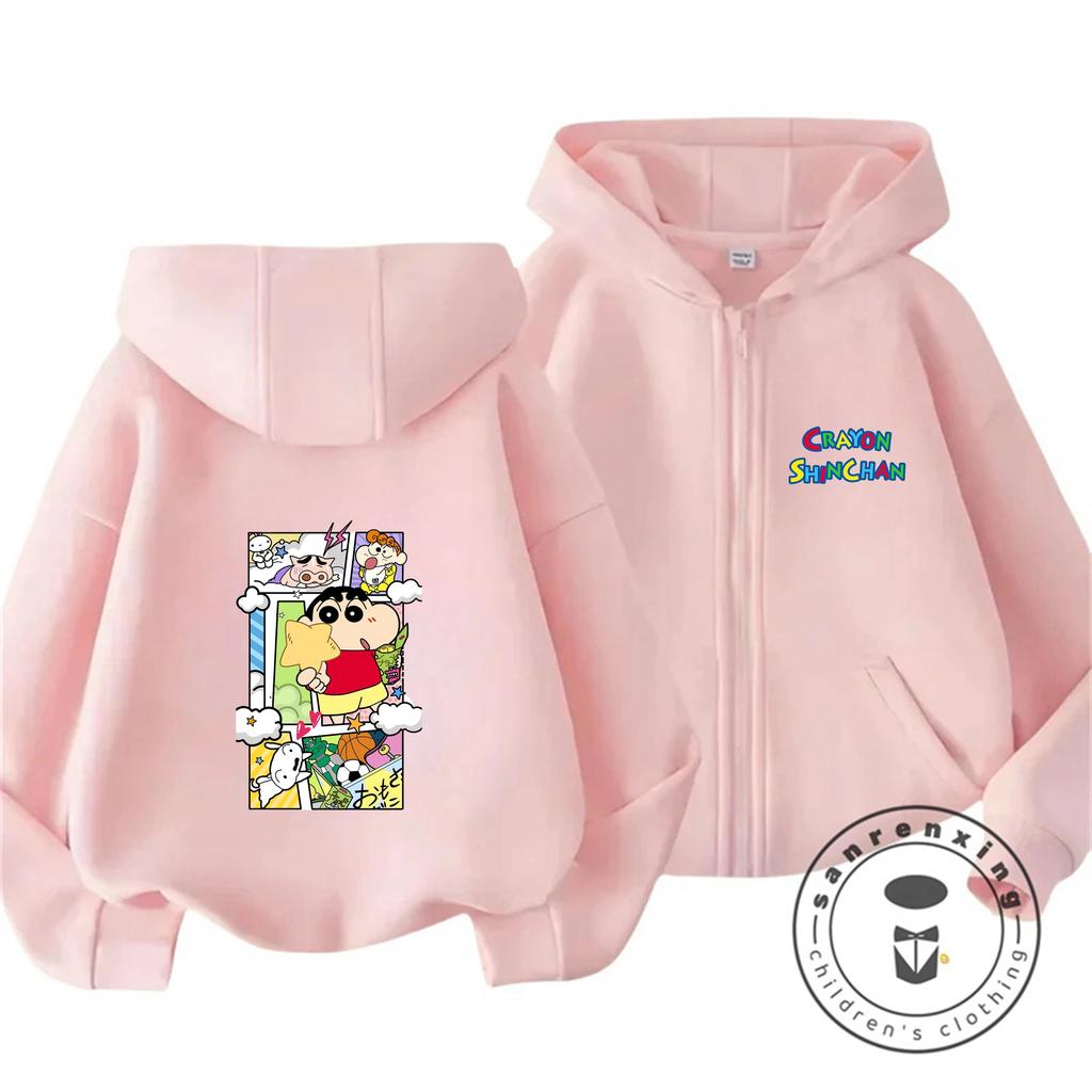 Trendy Kids Zipper Hooded Sweatshirt Cute Kawaii Winter Street Style Tops Crayon Shin Chan Children 3 14