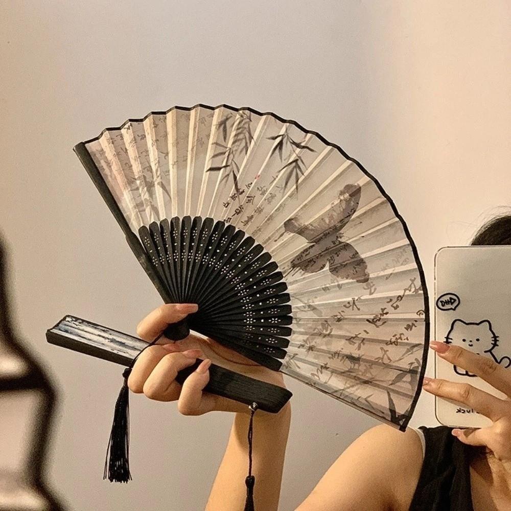 with Tassel Folding Fan Art Craft Woman Fans Vintage Folding Hand Fan Gifts