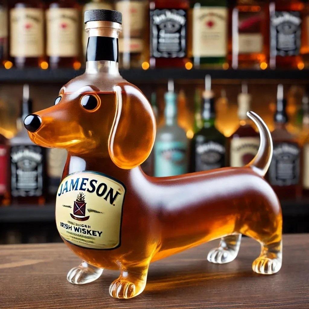 Dackel Hund Whiskeyflasche, 3D Lustige Glas Dackel Whiskeyflasche, Hund Dekanter Weinbehälter für Whiskey-Liebhaber Hunde-Liebhaber