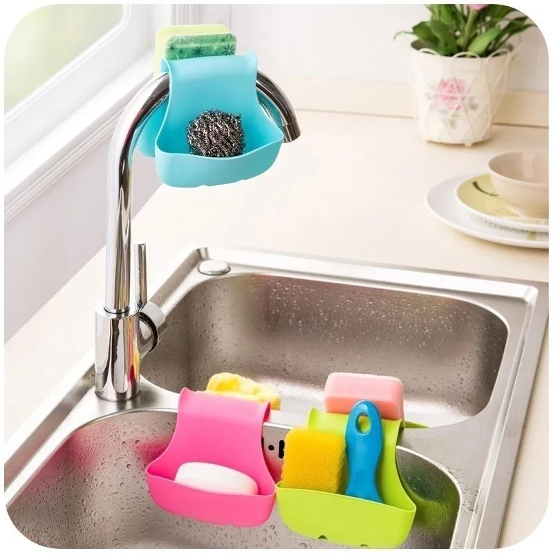 Double Sink Caddy Saddle Style Kitchen Organizer Storage Sponge Holder Rack Tool  Color  Random