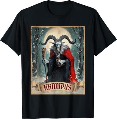 Christmas Horror Krampus Tarot Card Evil Xmas Halloween TShirt Tarot Demon Artistic Fashionable TShirt 100 Cotton Round Neck