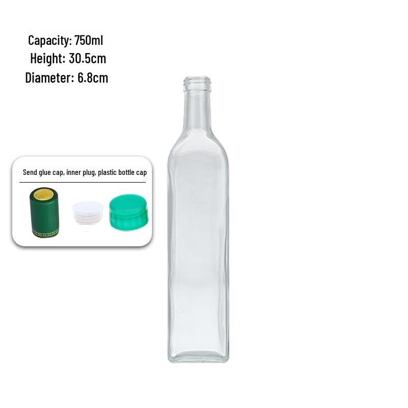 Hochwertige Speiseölflaschen: Dunkelgrünes Glas für Olivenöl, Walnussöl, Erdnussöl und quadratisches Glas für Sesamöl.