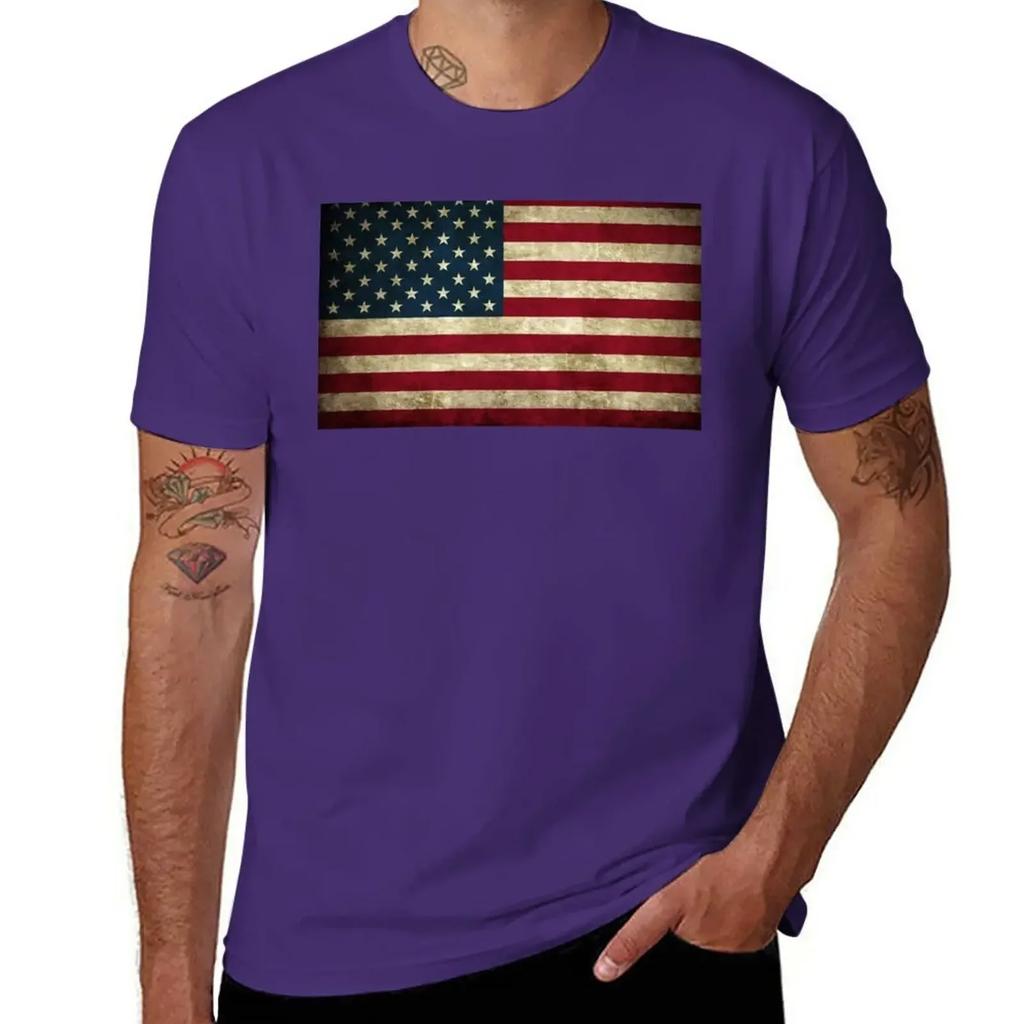 American Flag Tshirt For A Boy Vintage Clothes Summer Top Unisex Workout Shirt