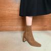 Square Head Thick Heel Short Boots Women's Splicing Fashion Boots Short Tube High Heel Suede Socks Boots Elastic