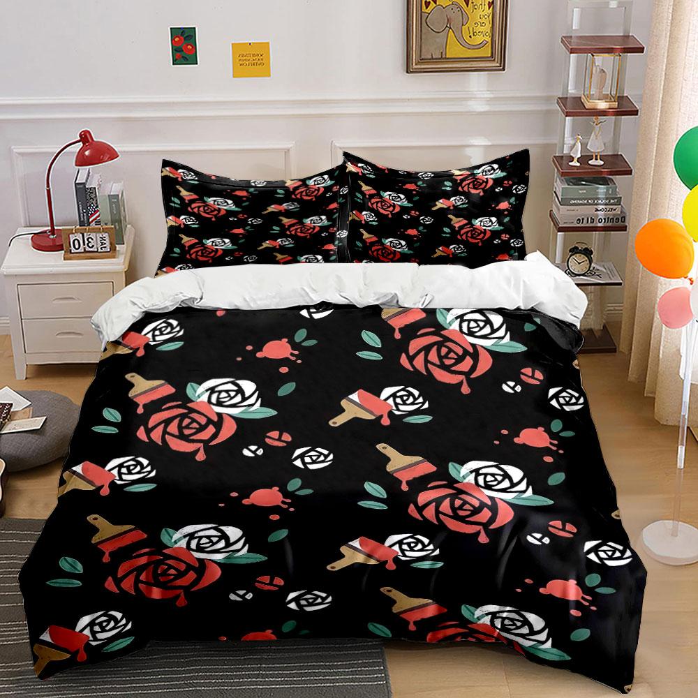 "Rose & Brush Pattern Bedding Set" Bedding Duvet Cover Set Duvet Cover Pillowcases (1 * Duvet Cover 2 * Pillowcases, Without Duvet Insert)