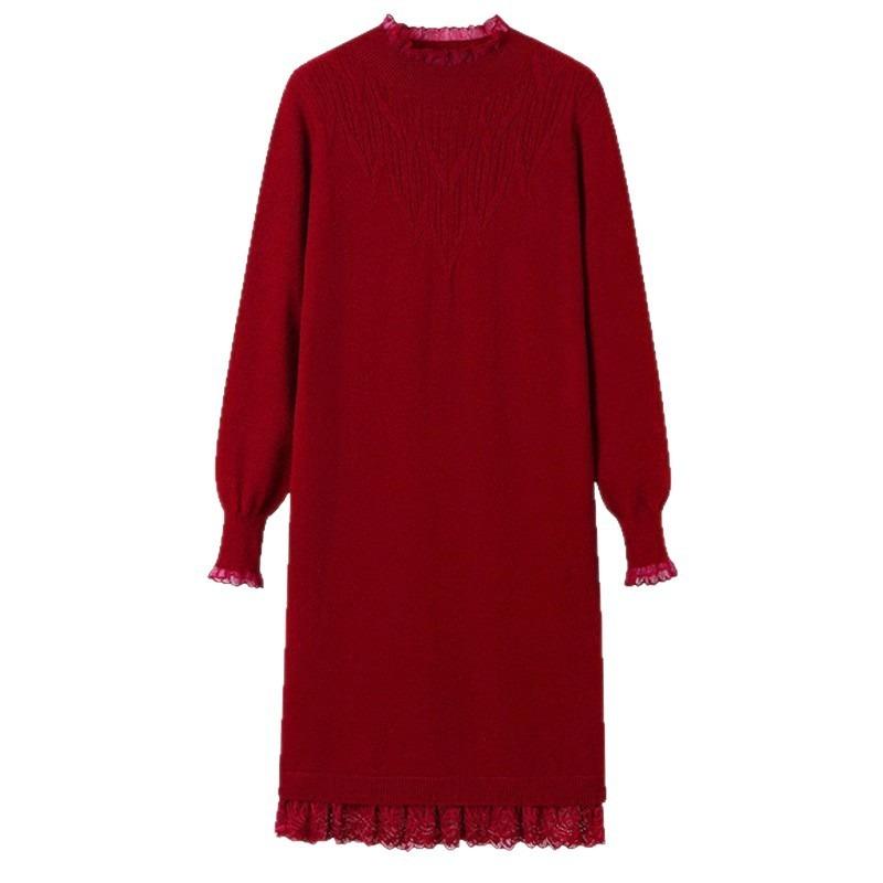 Bottom semi-turtleneck knitted dress women's autumn and winter new medium and long styles with coat inside and outside sweater skirt