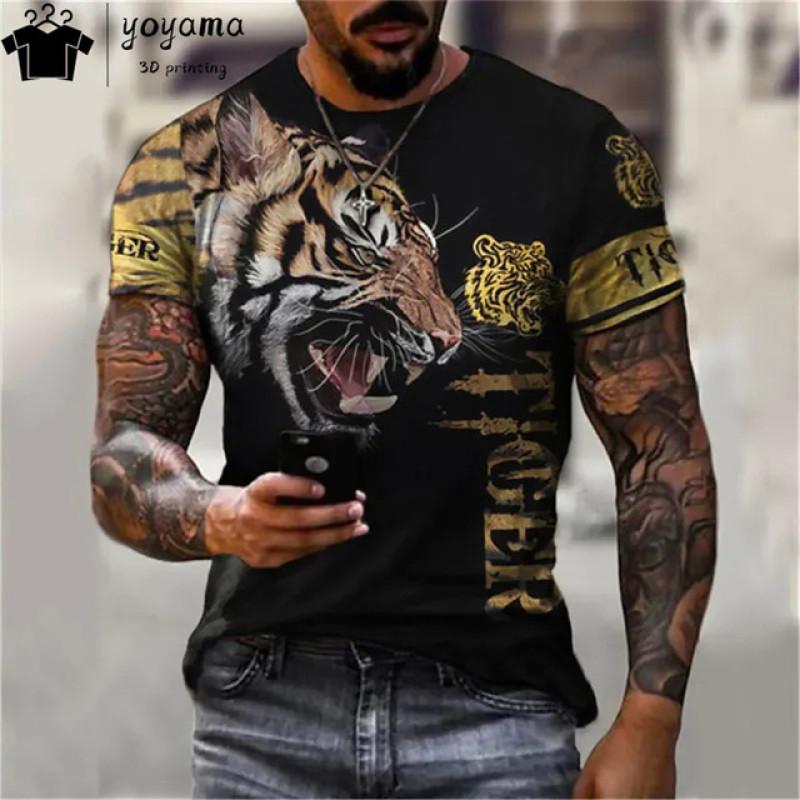 Men's T-Shirt With Print 3d Tiger Print Tees Tops Fashion Men Animal Pattern T Shirt Oversized Streetwear O-Neck Fashion Clothes