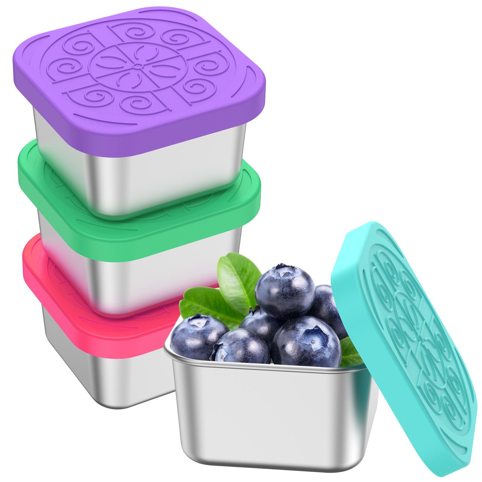 

4Pcs Stainless Steel Snack Container with Silicone Lids 6oz Salad Dressing Container Leakproof Reusable Food Storage Snack Box 6oz