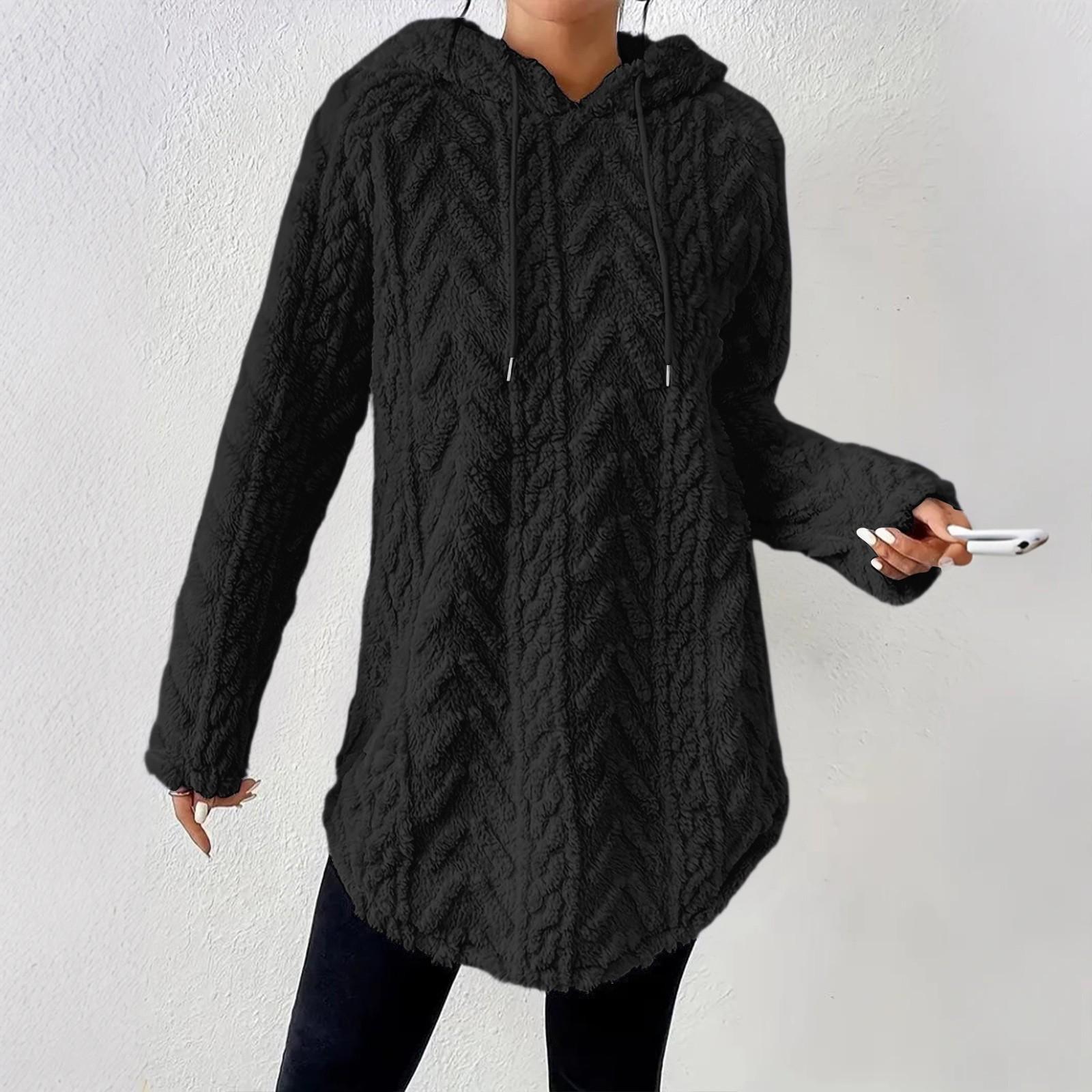 

Women s Solid Color Hooded Long Sleeved Sweatshirt Slim Fit Drawstring Sweatshirt L чёрный