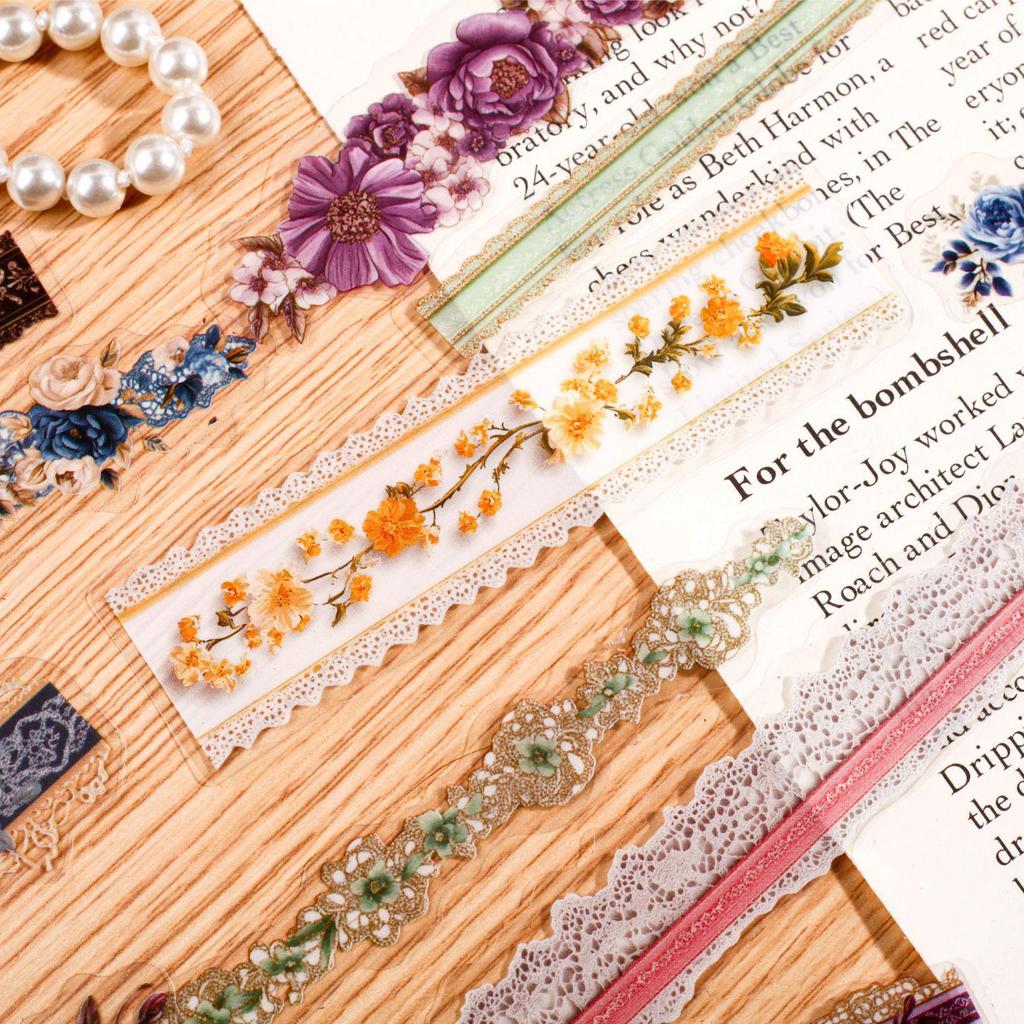 RetroStory Floral Lace Trim PET Stickers for Scrapbooking and Journaling