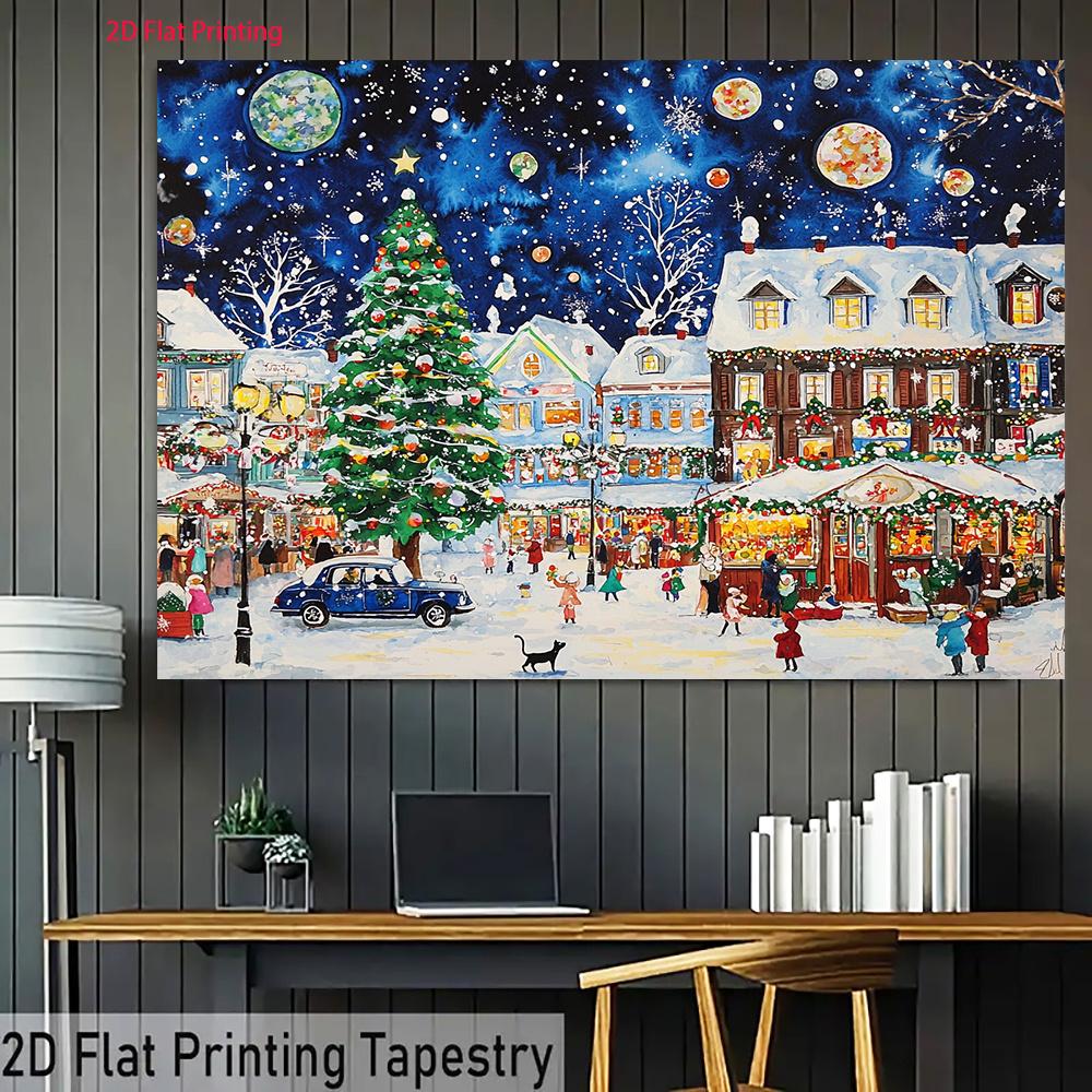 1Pcs Snowy Town Christmas Tree Stars Decoration Background Winter Backdrop For Photo Studio Photo Booth Party