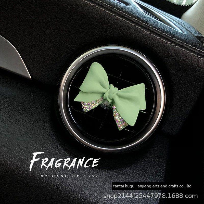 

Bowknot Car Air Freshener Perfume Goddess Car Air Conditioning Vent Decoration Diffuser Stone Car Interior Accessories for Women Fresh Green Diamond Bow