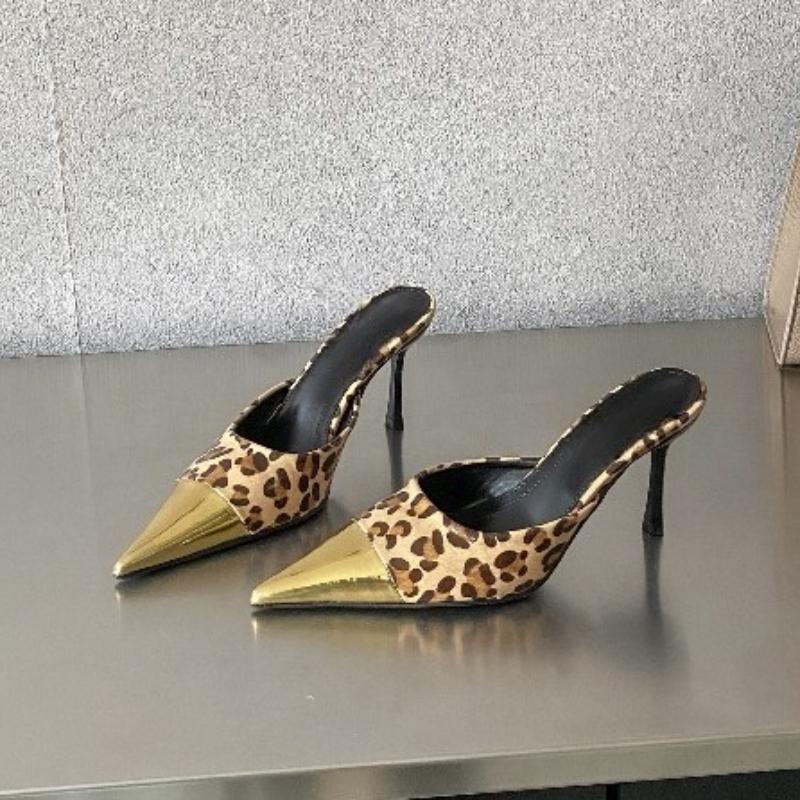 Fashion 2025 New Pointed Toe Mule Ladies Pumps Designer Sexy Thin High Heels Women Slippers Elegant Splicing Slide Shoes
