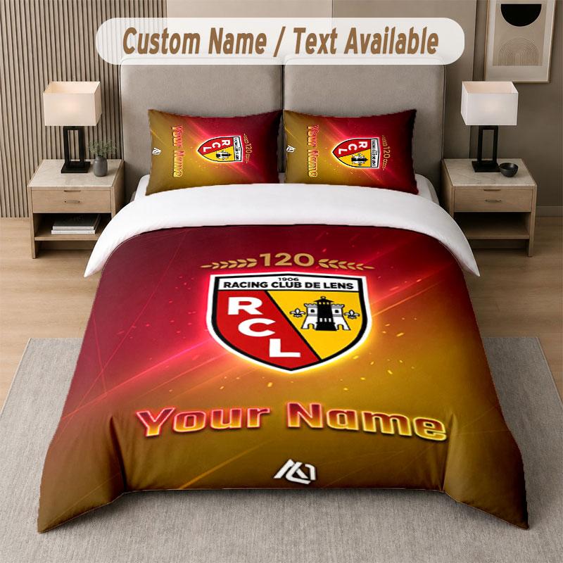 Custom Bedding Set Racing Club De Lens Pattern, Print Name Text 1 Duvet Cover Plus 2 Pillowcases Home Textile