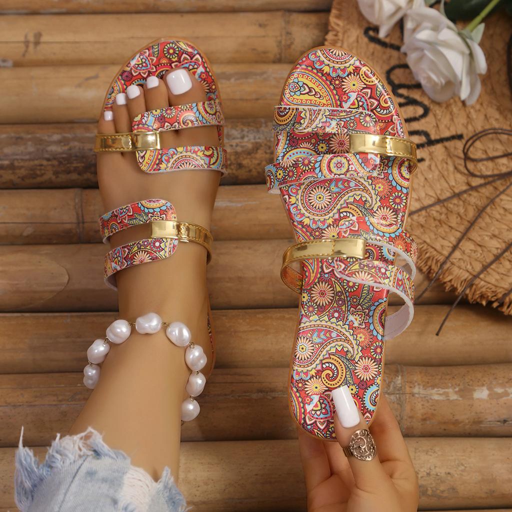 Verano Nuevo Talla Grande Sandalias Estampadas con Tacones Inclinados, Grafiti para Aumentar la Altura, Zapatillas de Playa para Mujer