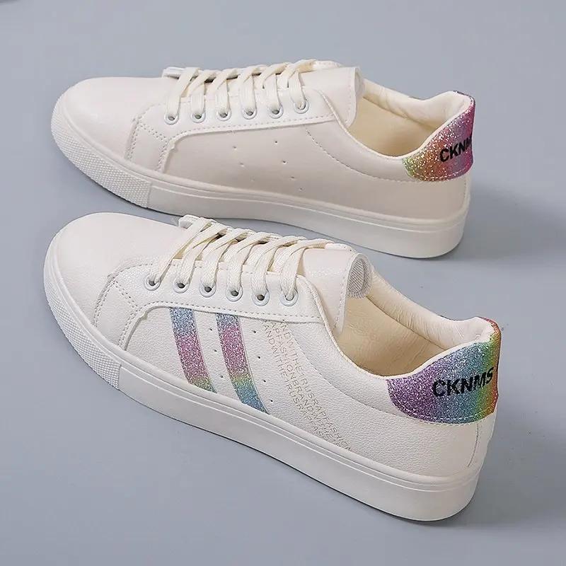 Breathable white shoes for women 2024 Spring and Autumn Korean version versatile student casual flat shoes with leather surface