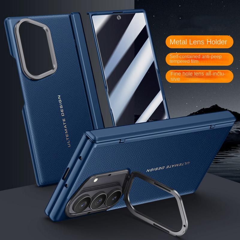 Leather With Privacy Screen Tempered Glass Protector Case For Samsung Galaxy Z Fold7 Spring Hinged Camera Holder Cover