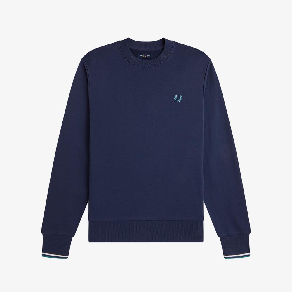 Fred Perry [Baseline] Crewneck Sweatshirt - Tennis Blue/Snow White/Deep Mint Afpm2617535-86A