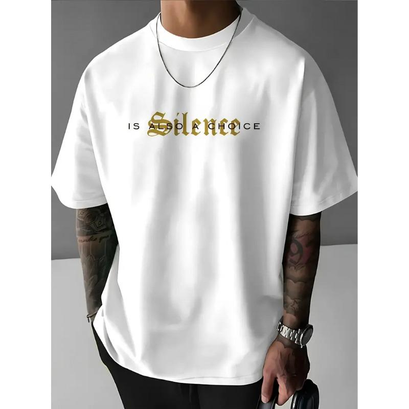 Europejskie rozmiary Męska koszulka Gothic z węzłem celtyckim i wzorem paisley z napisem "Silence is Also an Option" - Czarno-biała Streetwear Letnia koszulka,