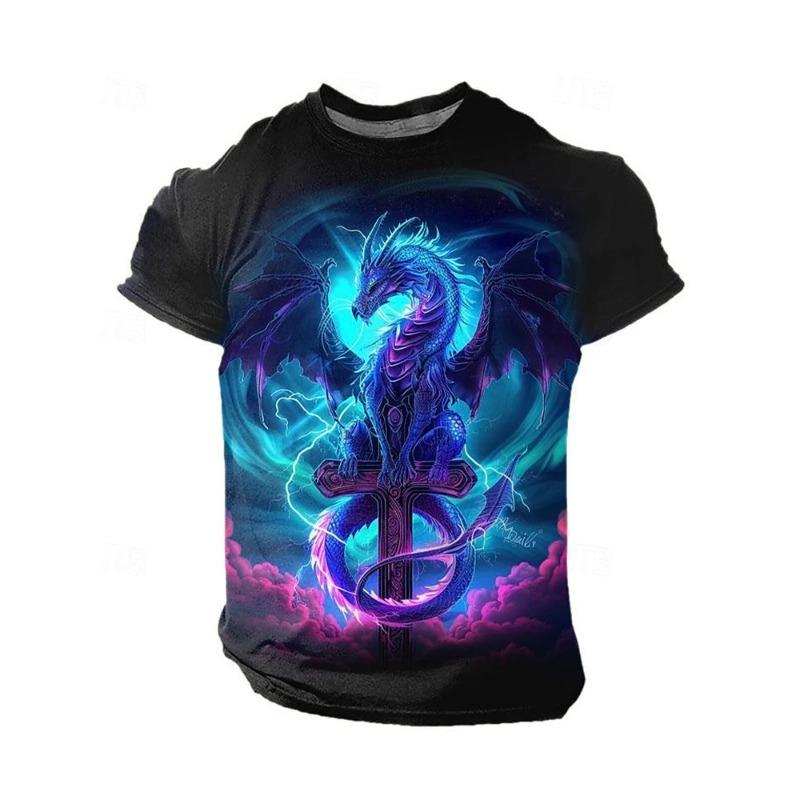 3D Dragon Print Men's T-shirt Summer Daily Casual Men's Street T-shirt Outdoor Sports Short Sleeve Urban Fashion Men's T-shirt