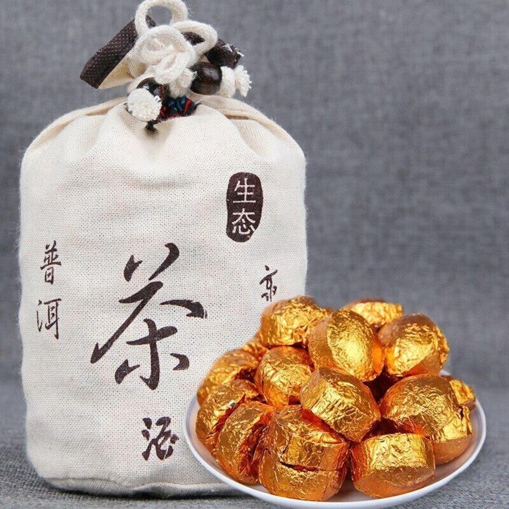 English Title (within 150 Chars): 2020 Glutinous Rice Aroma Shu Puerh Mini Tuocha Ripe Puer Tea 500g White Bag