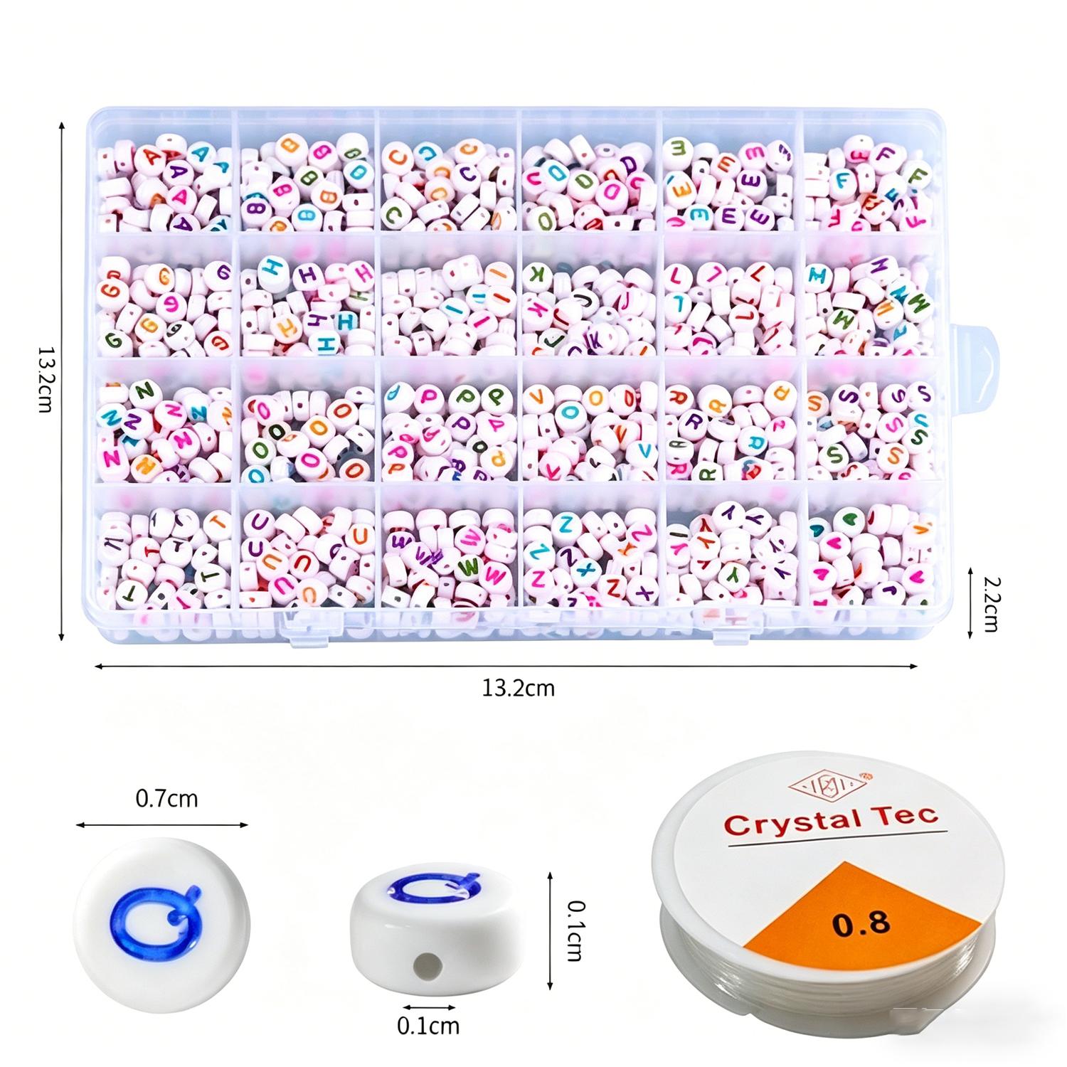 

1200pcs 4x7mm Alphabet A-Z Heart White Flat Round Acrylic Beads & Crystal Line for Jewelry Making Bracelets Necklaces Key Chains