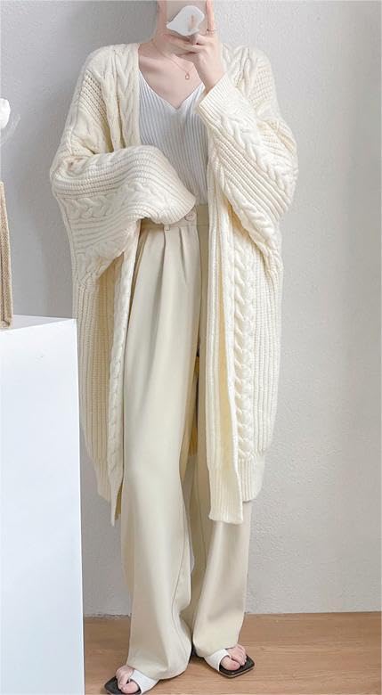 Hanmall Knit Long Open Tunic Size 4XL Women's V-Neck Sweater, Casual, Simple, Length, Front, Design,