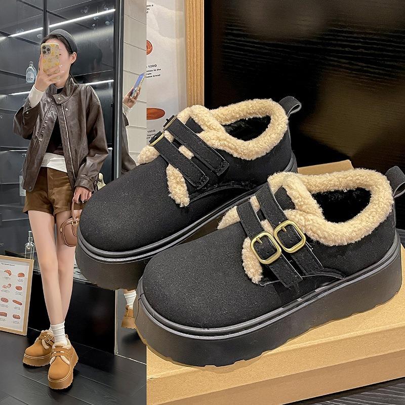 Dicksöhlige Schneestiefel Damen Winter Samt Slipper Baumwollschuhe Damen Neu Ein-Pedal Retro Samt Damen