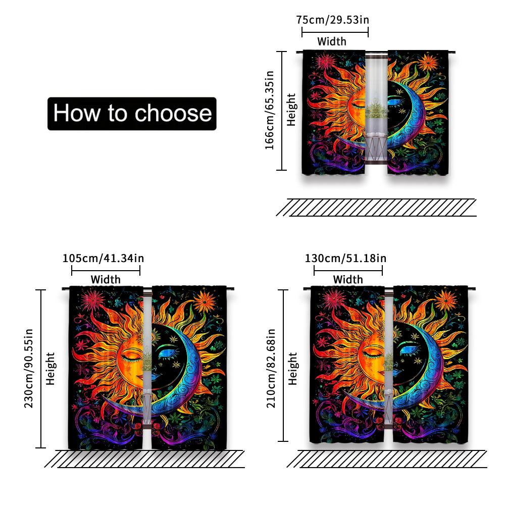 2Pcs Whimsical Abstract Sun Moon Pattern Curtains Fantasy Style Suitable For Living Room Dining Room Kitchen Bedroom Bathroom
