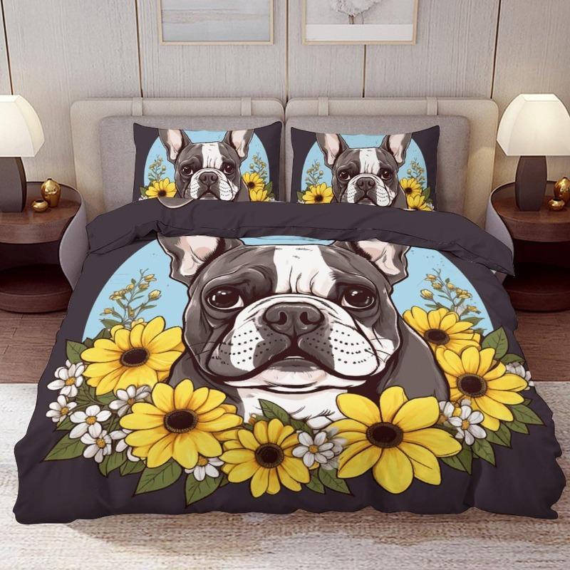 French Bulldog Duvet Cover Set Cute Animal Modern Decorative 3 Piece Bedding Set With 2 Pillowcase Dog Pattern Comforter Covers