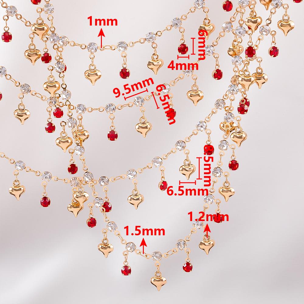1Meter Colorful Metal Peach Heart Charms Chain Crystal Beads Pendants Copper Chains Women Jewelry Making DIY Necklaces Bracelets