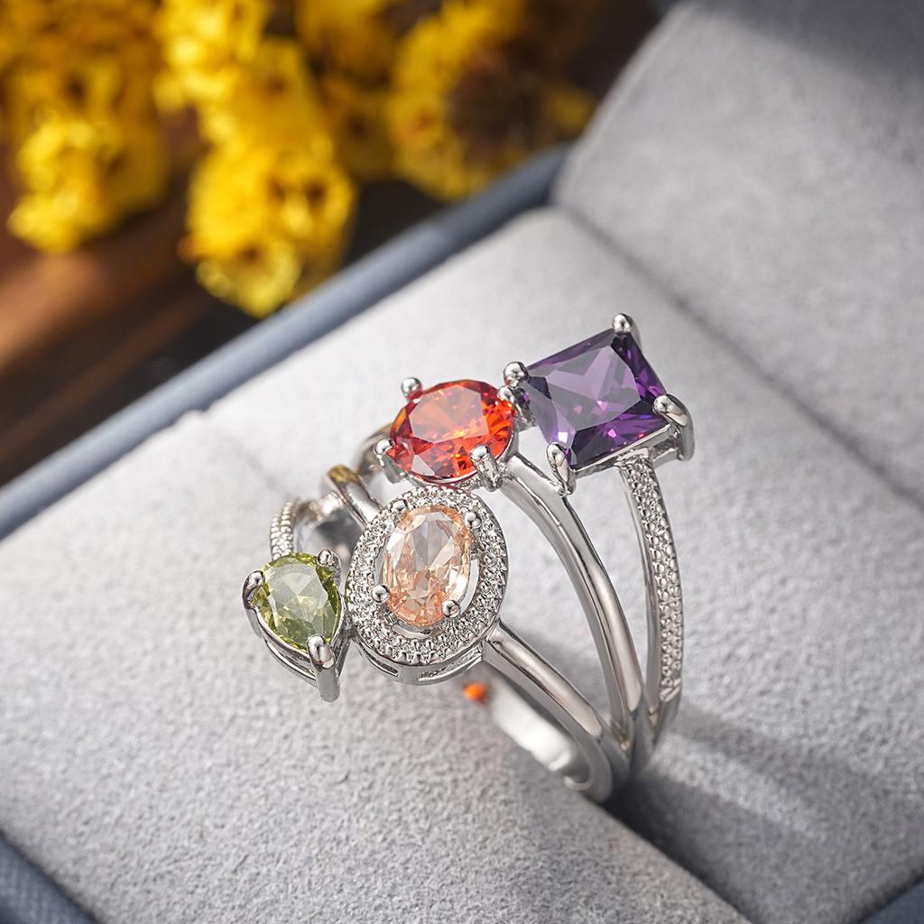 Bohemia Wedding Engagement Rings for Women Sterling Silver Jewellry with Colorful Stone Women' Ring Dating  Wholesale