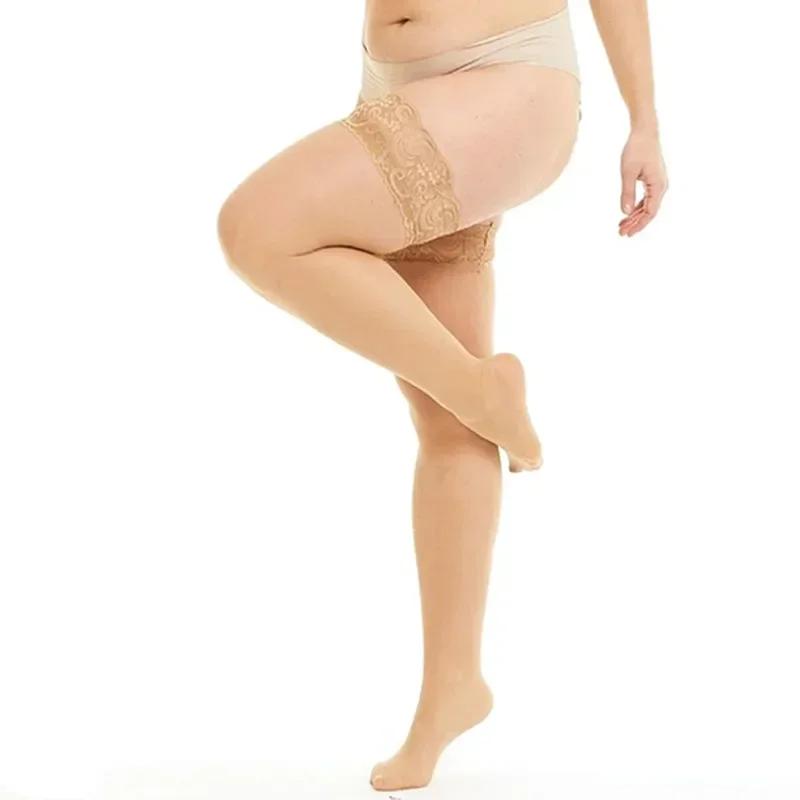 Sexy Over Knee Thigh High Lace Stockings With Silicone Anti-Slip Elastic Plus Size Stocking For Woman 3Xxxl 4Xl 5Xl