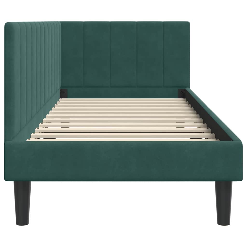 L Shaped Bed Frame with Headboard Dark Green 80 Cm X 200 Cm Velvet