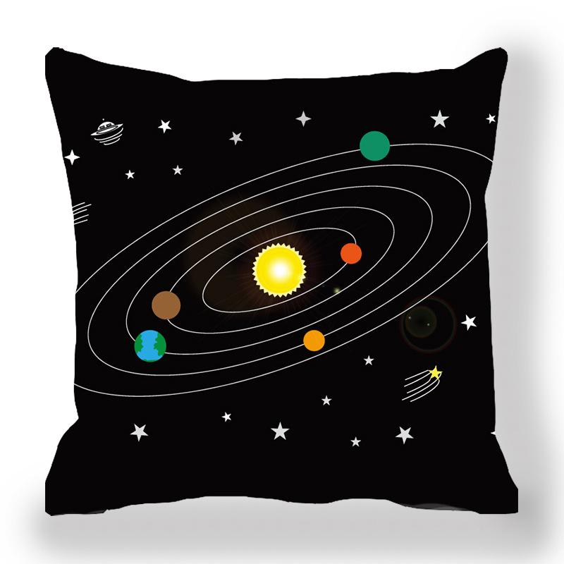 Black Dream Space Planet Digital Printing Short Plush Pillow Covers Decorative For Car Sofa Office Cushion Cover Home Goods