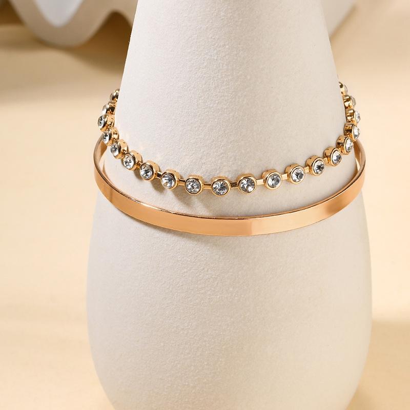 2Pcs/Set Women Bracelet Set Rhinestone Decor Luster Electroplated Alloy Daily Dating Party Bangle Lady Wrist Jewelry