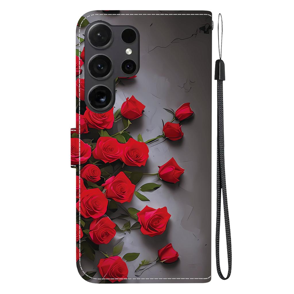 For Samsung Galaxy S26 Ultra Leather Case Stand Wallet Pattern Printing Phone Cover with Wrist Strap