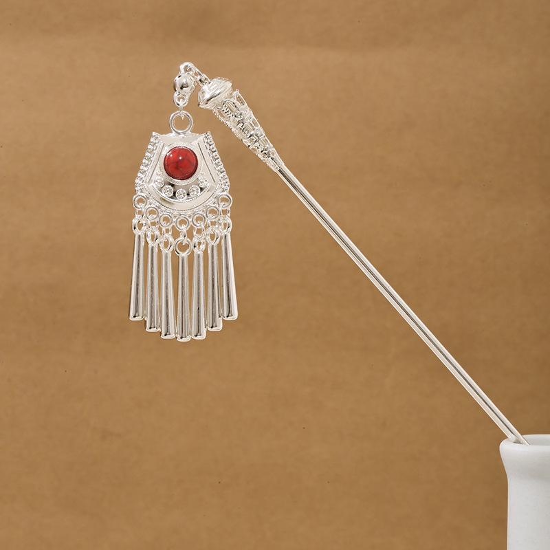 Ethnic Style Imitation Miao Silver Colored Long Feather Fringed Earrings, Hot Selling In Attractions, Antique Hairpin Jewelry for Women