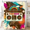 Retro Boombox Shower Curtain Multicolored Music Retro Home Decor Bathroom Set for Kids Gift