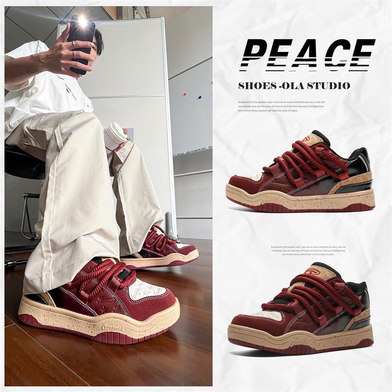Sofa & Cat / Guochao Dreadlocks Wine Red Unisex Casual Low-Top Sneakers