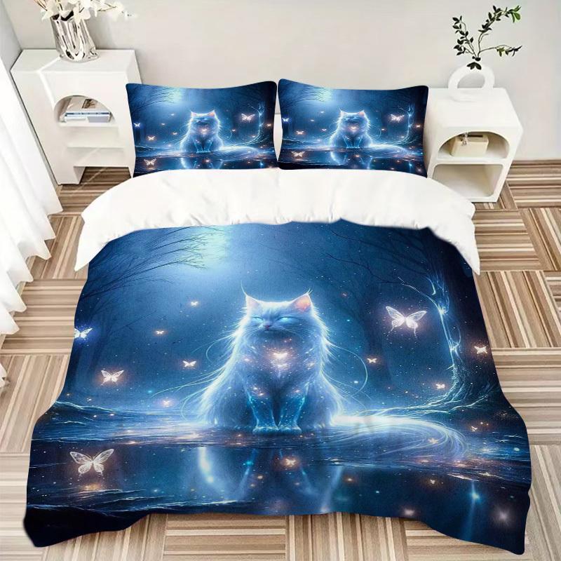 3pcs Anime Cat Fantasy Bedding Set - Includes One Quilt Cover and Two Pillowcases (No Core) - Home Decor, Festival Gift, Polyester Fabric, S