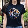 Handdrawn Trendy Tiger Color Splash Unisex T-shirt Black Navy Dark Heather