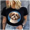 Women's Polyester 100% Little Animal Doggy T-shirt Loose Round Neck Casual Short Sleeve Fashion Top  Clothing Summer