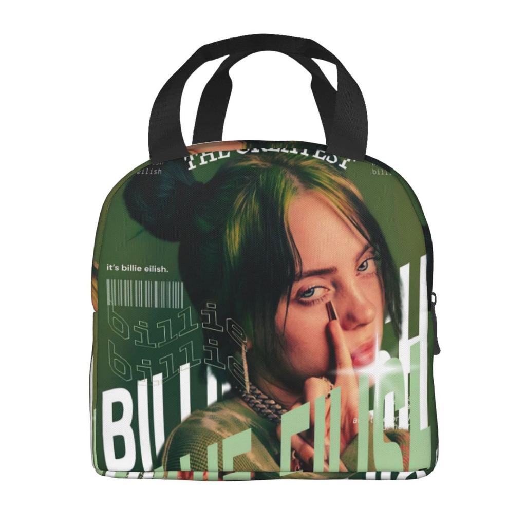 B-Billie-Girl E-eilish American Singer Insulated Lunch Bag Food Container Portable Thermal Cooler Lunch Boxes For School Office